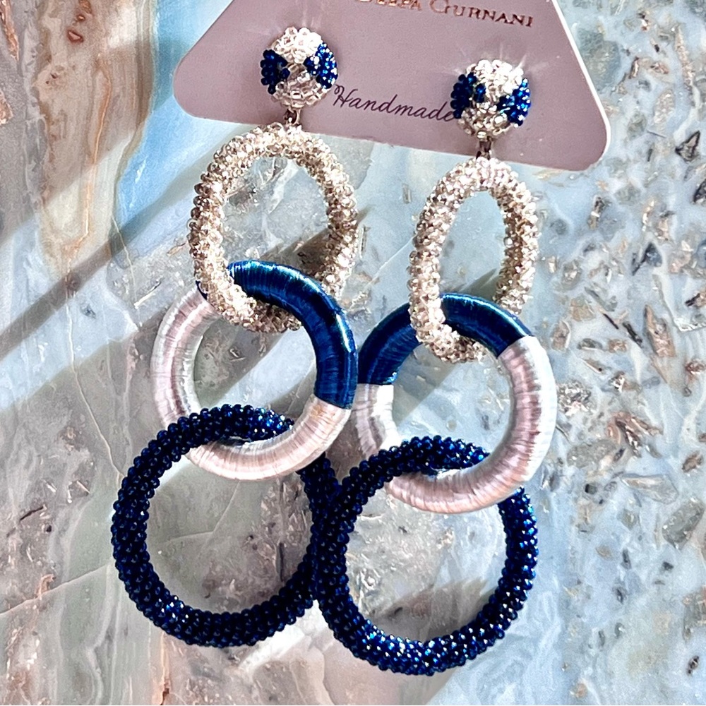 πΊπHPππΊ NWT Deepa Gurnani Beaded Triple Hoop Chandeliers - Picture 3 of 13